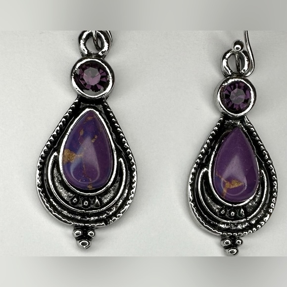 Retro Purple Dragon Crystal Earrings, Unique - Picture 3 of 5